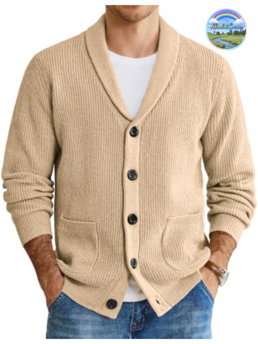 Mens Shawl Collar Cardigan Sweater Button Up Cable Knit Slim Fit with Pockets
